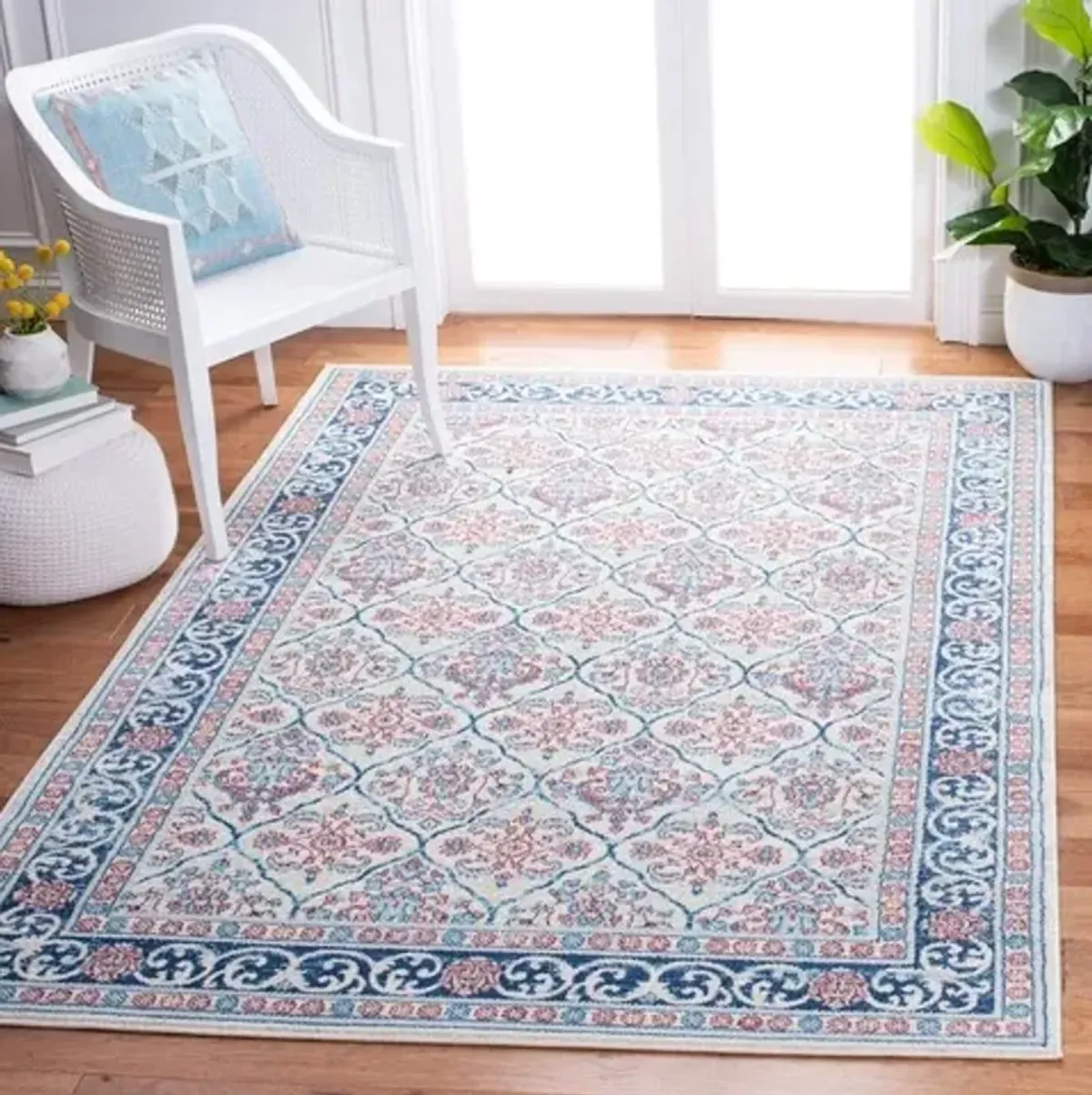 Brentwood 870 Beige / Navy 5'-3" X 7'-6" Medium Rectangle Powerloomed Rug