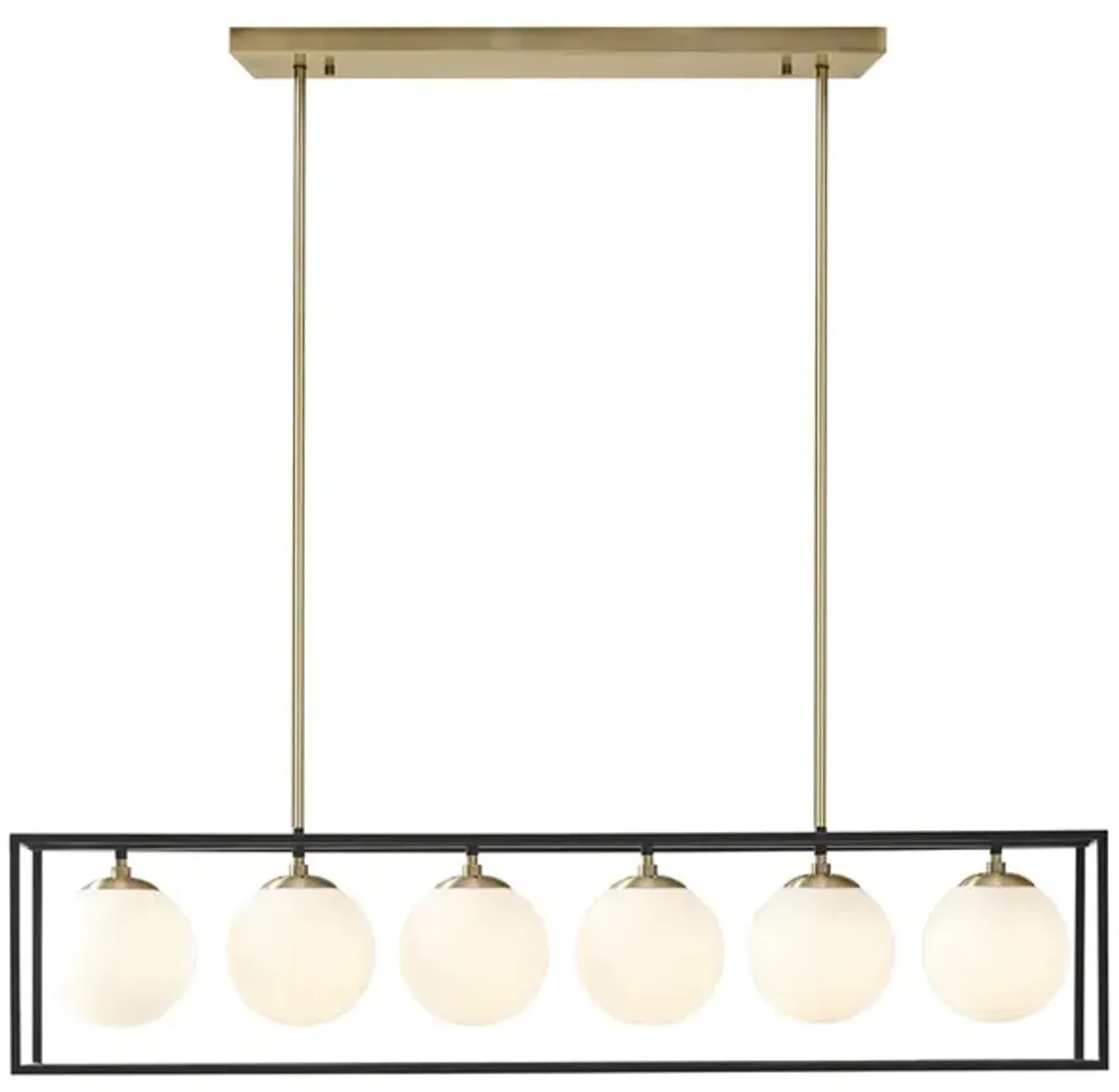 INK+IVY Helena Antique Brass/Black 6-Light Frosted Glass Globe Linear Chandelier