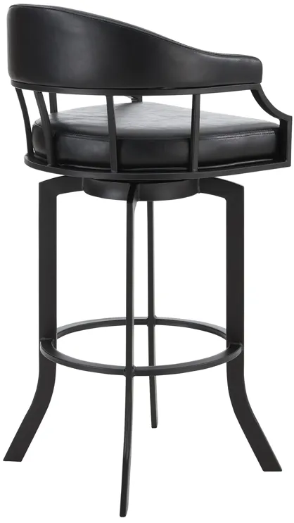 Pharaoh Swivel 30" Black Powder Coated and Black Faux Leather Metal Bar Stool