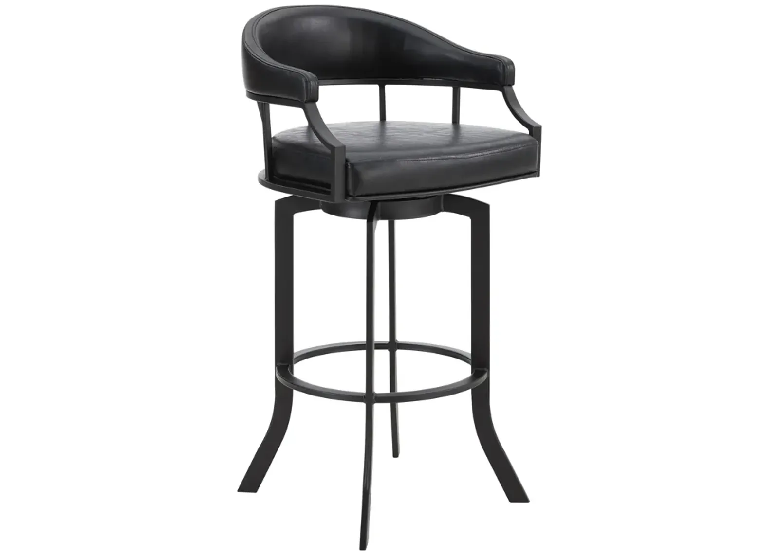 Pharaoh Swivel 30" Black Powder Coated and Black Faux Leather Metal Bar Stool