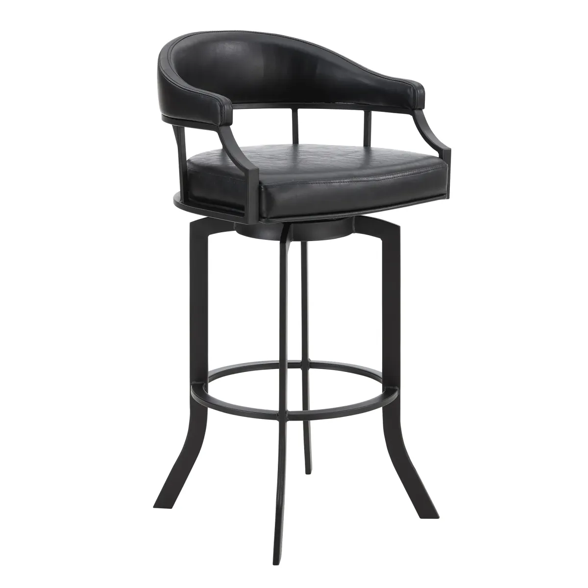 Pharaoh Swivel 30" Black Powder Coated and Black Faux Leather Metal Bar Stool