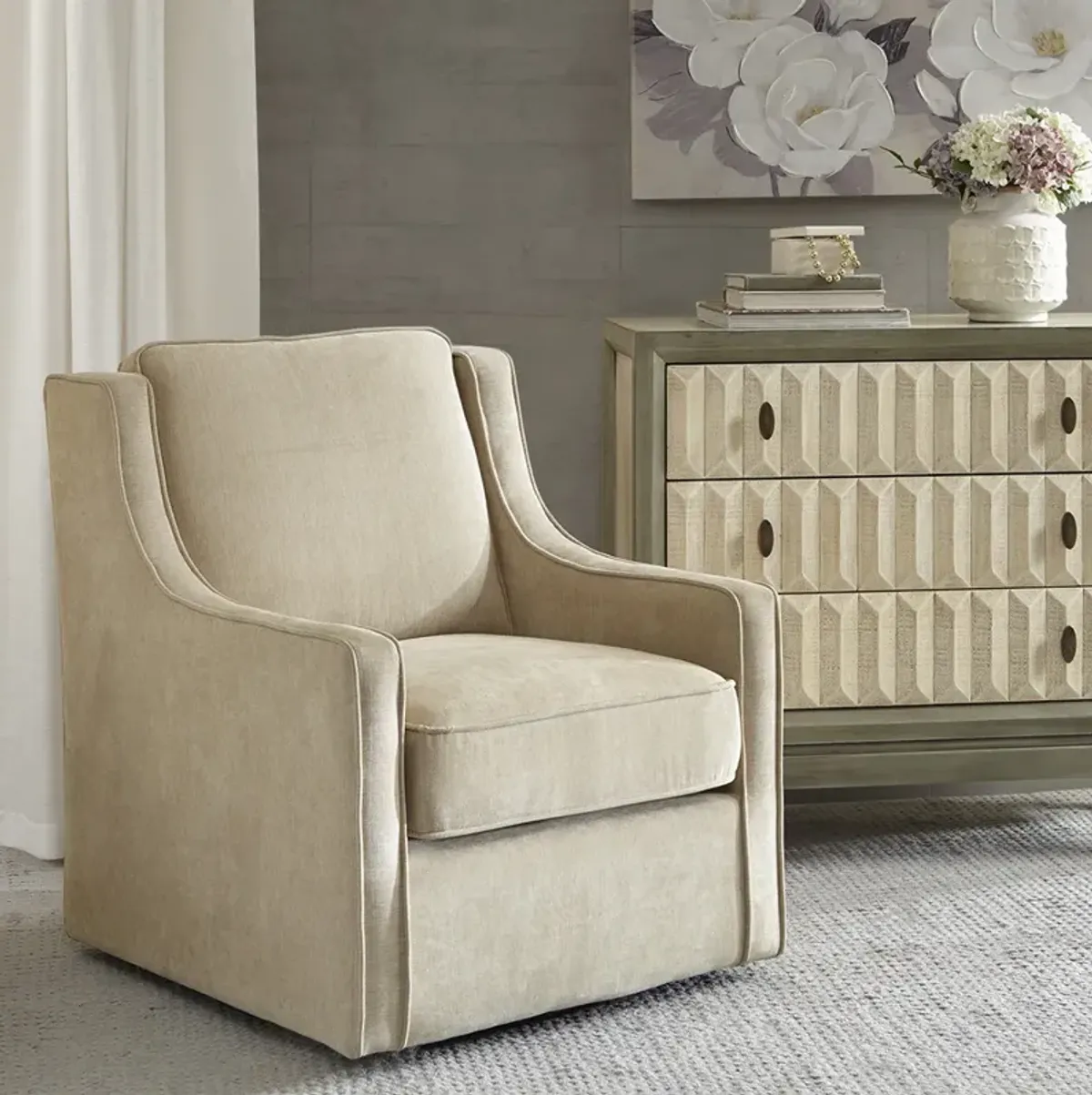 Madison Park Harris Cream Swivel Chair