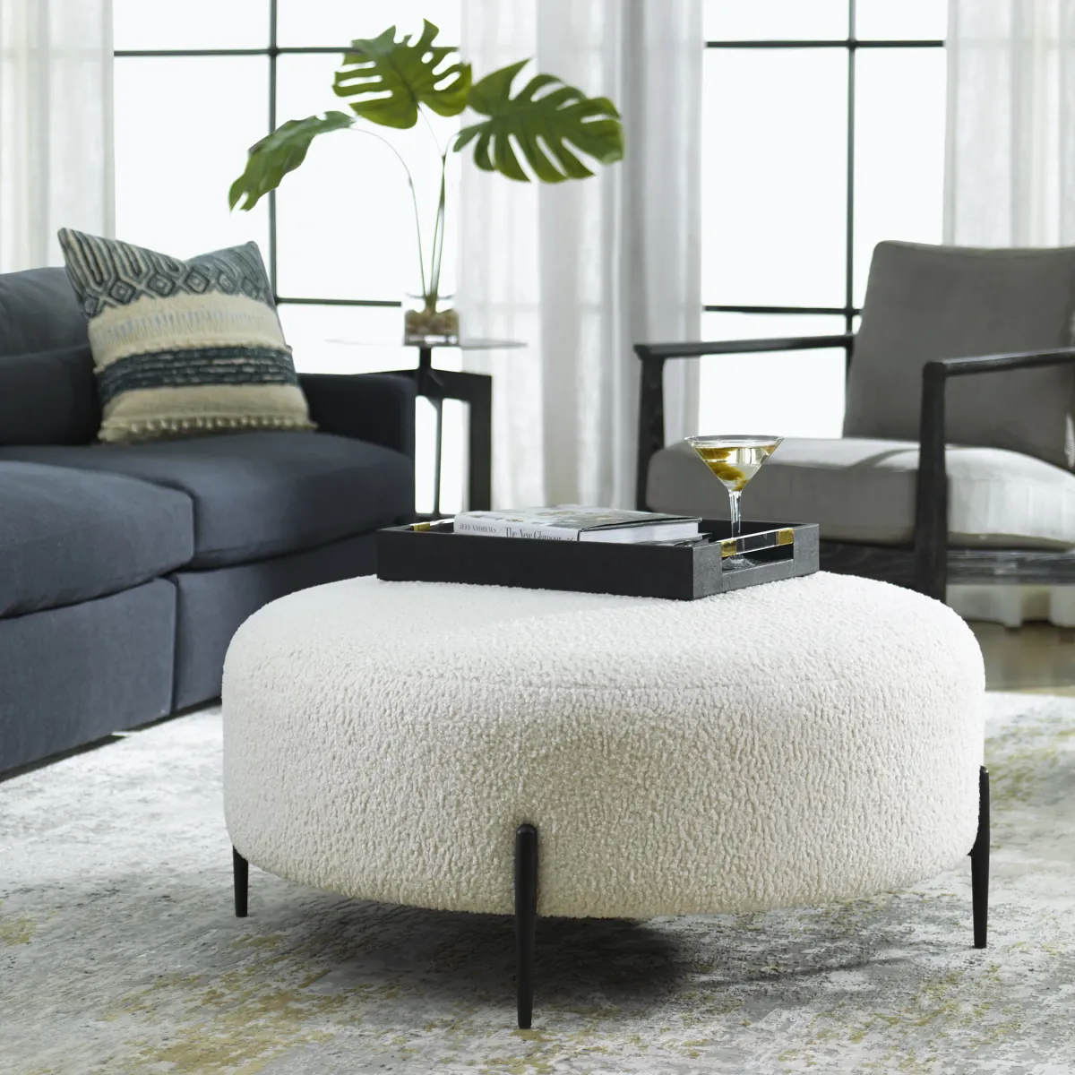 Arles Large Plush White Ottoman