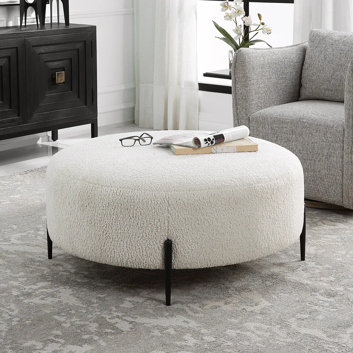 Arles Large Plush White Ottoman