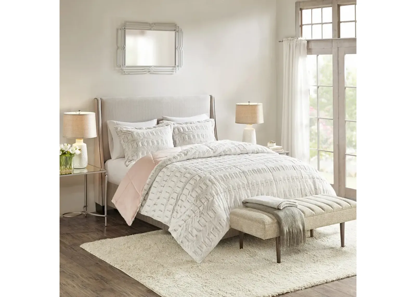 Madison Park Gia Blush Back Print Long Fur Comforter Mini Set