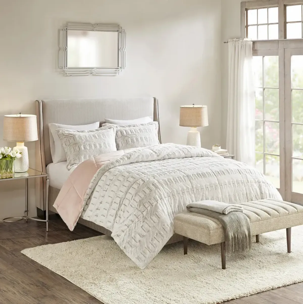 Madison Park Gia Blush Back Print Long Fur Comforter Mini Set