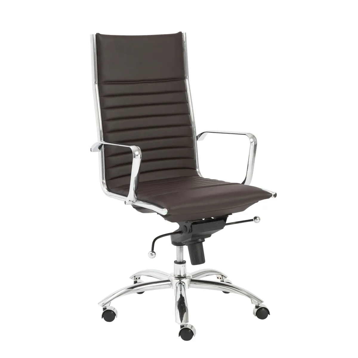 Dirk High Back Office Chair in Brown with Chromed Steel Base