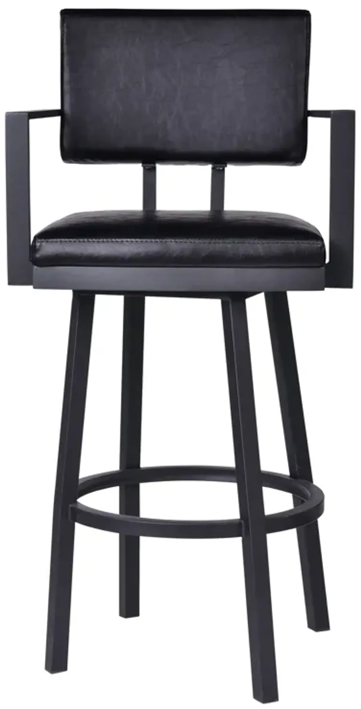 Balboa 26" Counter Height Swivel Vintage Black Faux Leather and Metal Bar Stool with Arms