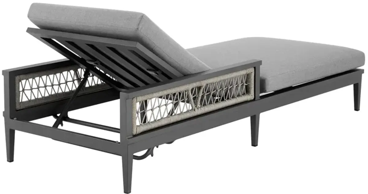 Zella Outdoor Patio Chaise Lounge Chair in Aluminum with Gray Rope and Earl Gray Cushions