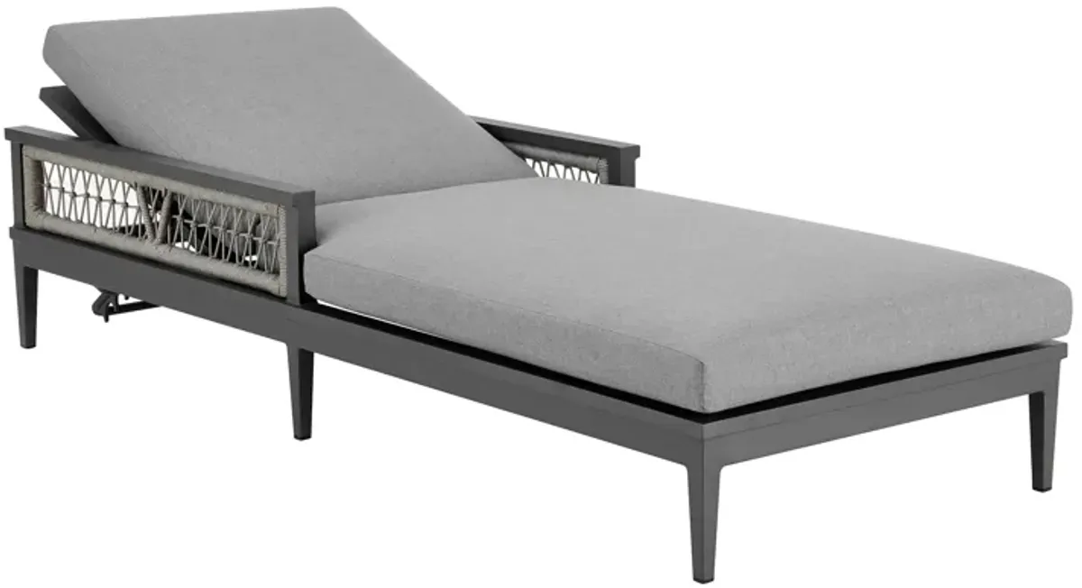 Zella Outdoor Patio Chaise Lounge Chair in Aluminum with Gray Rope and Earl Gray Cushions