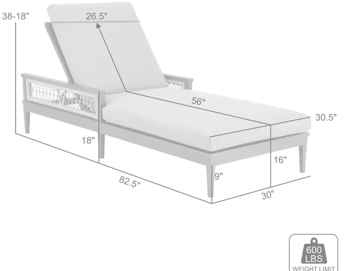 Zella Outdoor Patio Chaise Lounge Chair in Aluminum with Gray Rope and Earl Gray Cushions