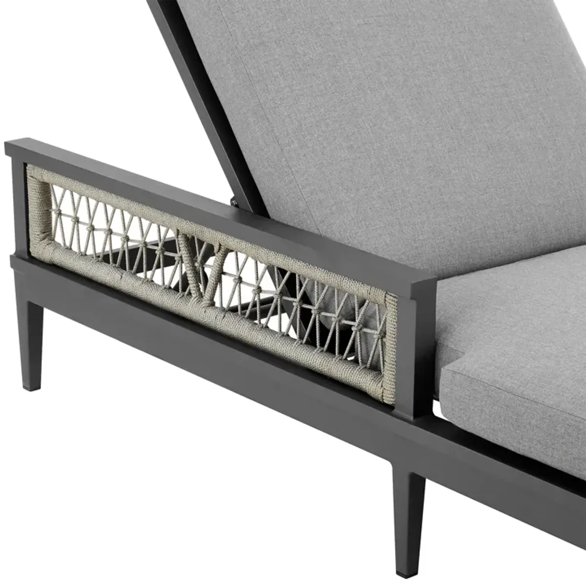 Zella Outdoor Patio Chaise Lounge Chair in Aluminum with Gray Rope and Earl Gray Cushions