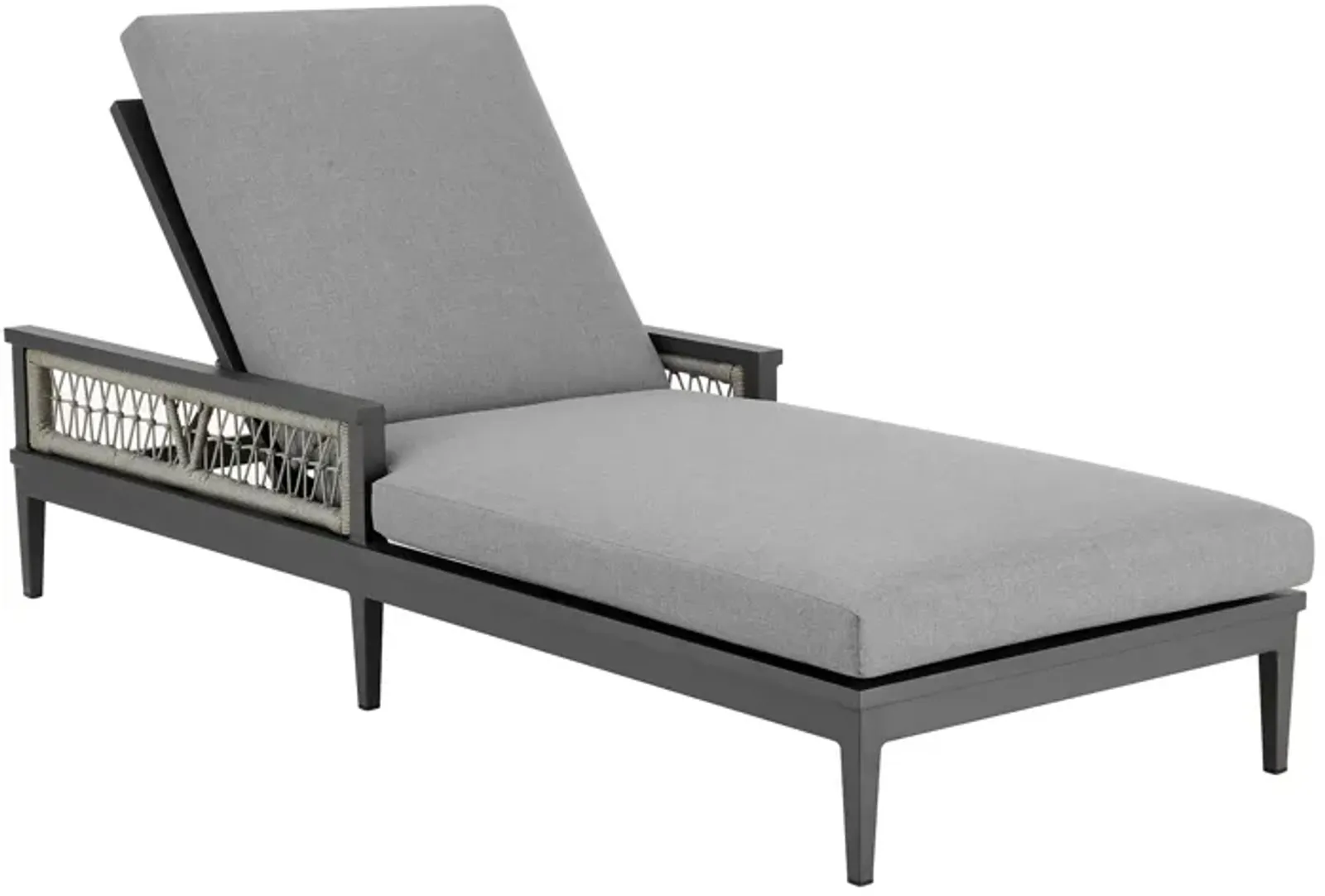 Zella Outdoor Patio Chaise Lounge Chair in Aluminum with Gray Rope and Earl Gray Cushions