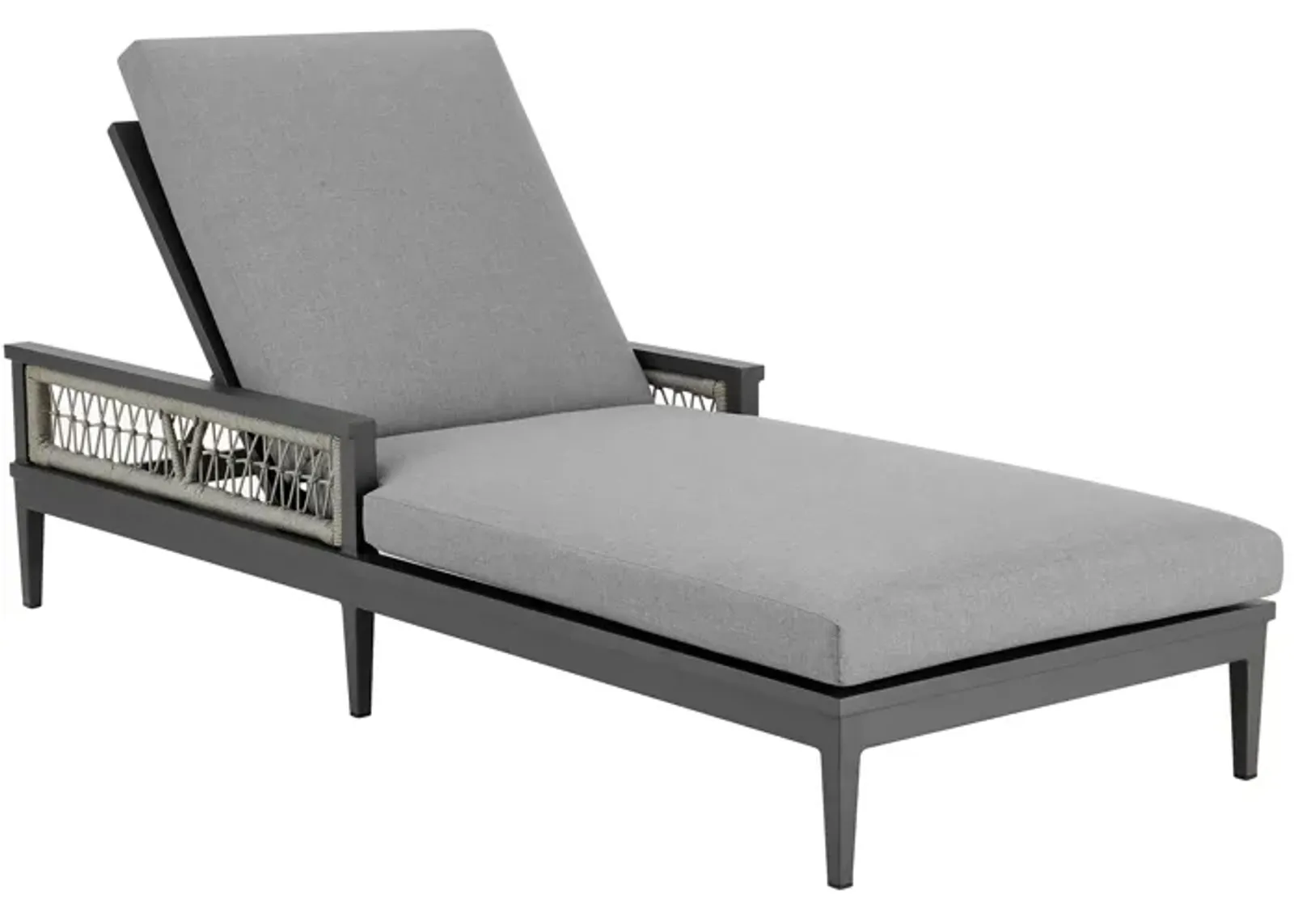 Zella Outdoor Patio Chaise Lounge Chair in Aluminum with Gray Rope and Earl Gray Cushions