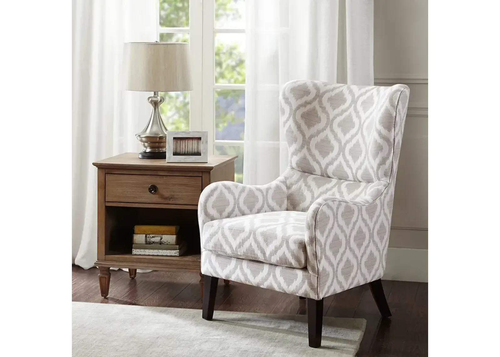 Madison Park Arianna Grey/White Swoop Wing Chair