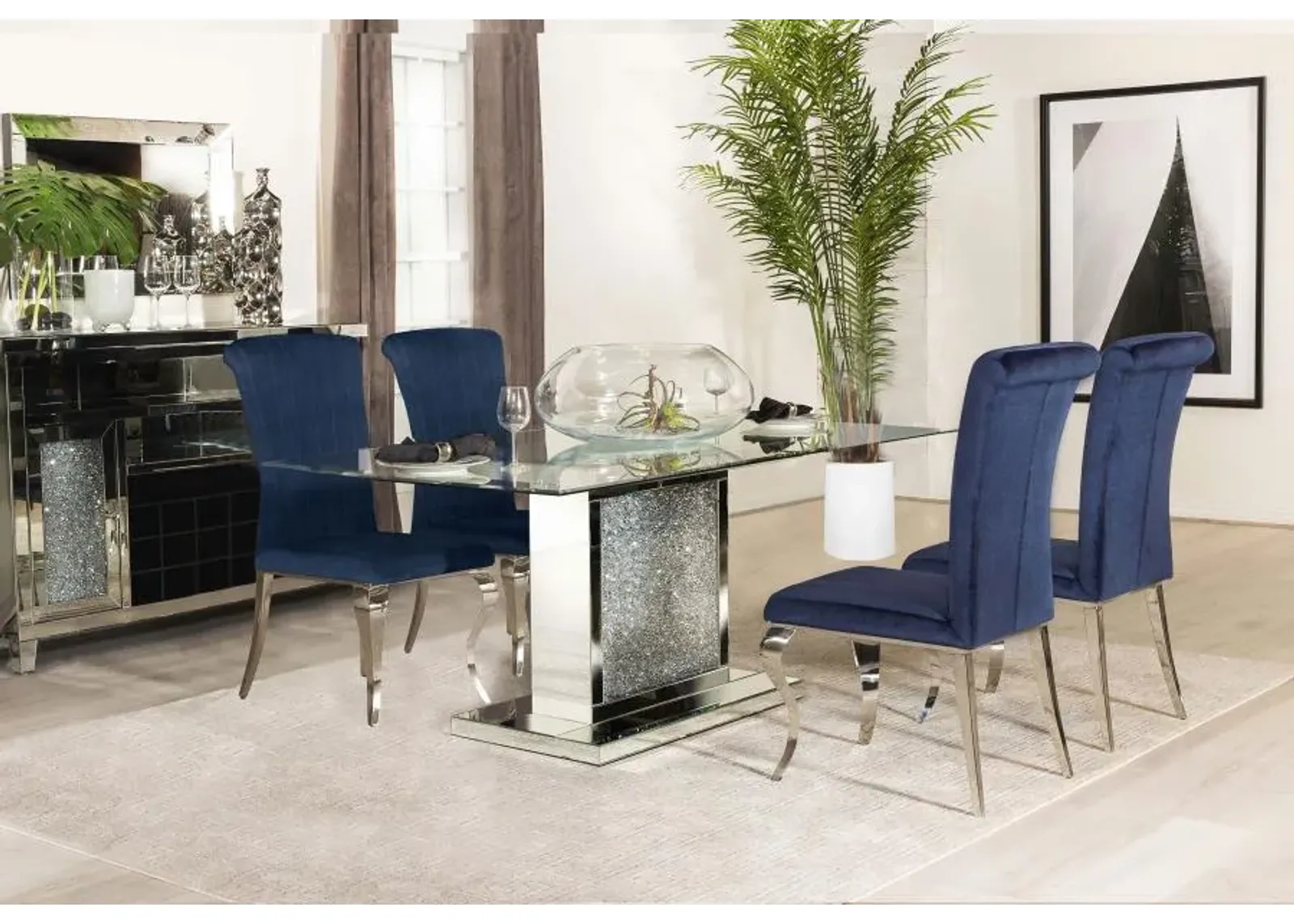 Marilyn 5-piece Rectangular Dining Set Mirror and Ink Blue