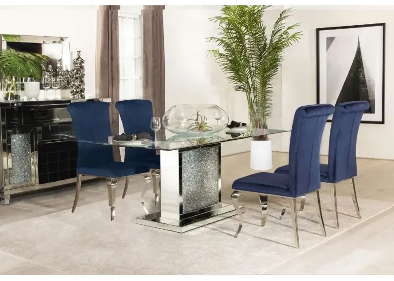 Marilyn 5-piece Rectangular Dining Set Mirror and Ink Blue