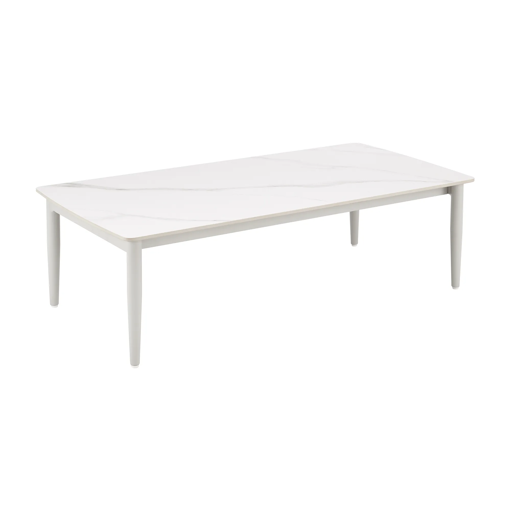 Rhodes Outdoor Patio Rectangular Coffee Table in Snowy Sintered Stone and Porcelain Finish