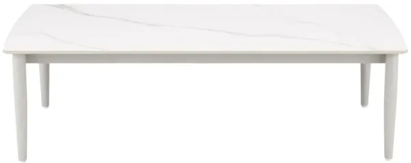 Rhodes Outdoor Patio Rectangular Coffee Table in Snowy Sintered Stone and Porcelain Finish