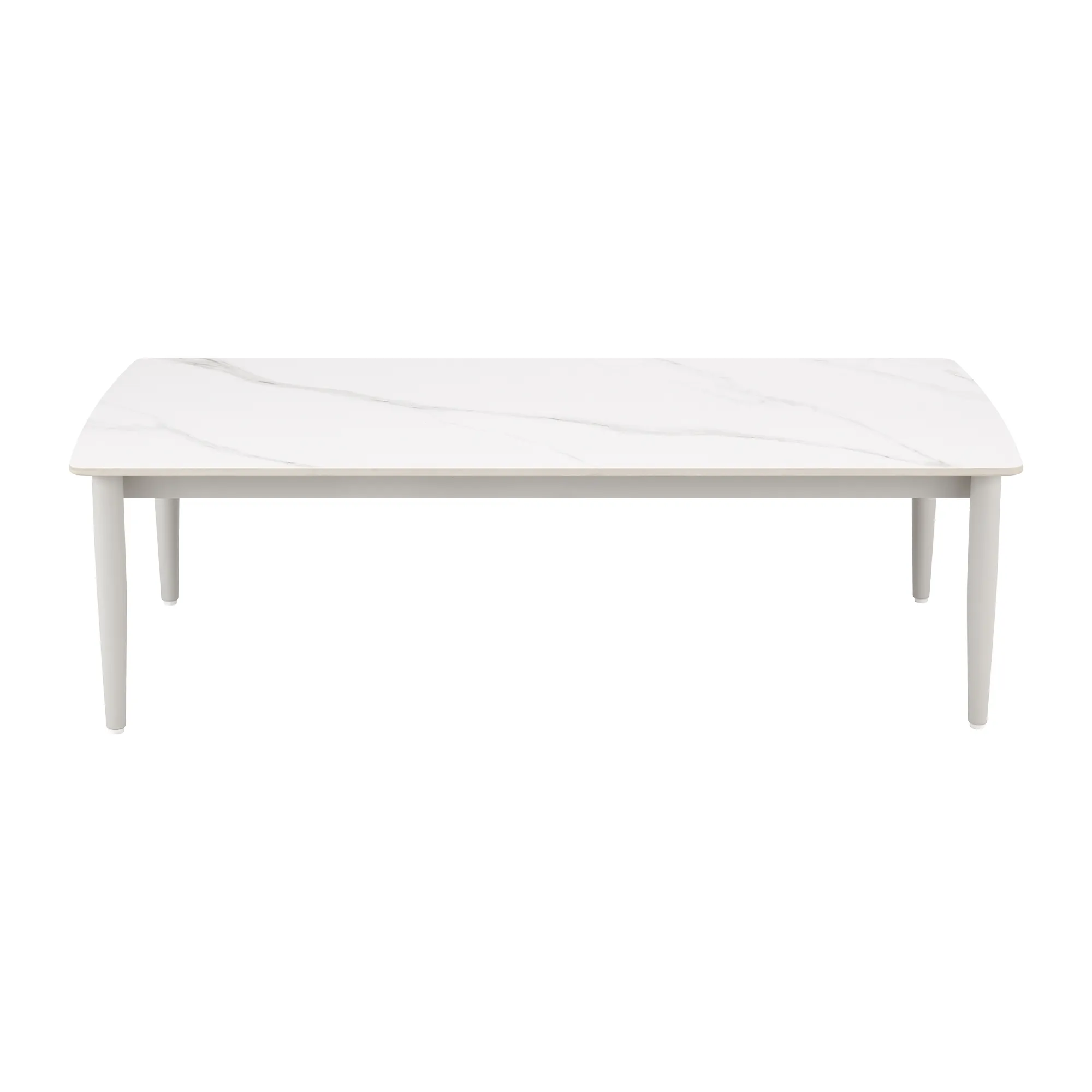 Rhodes Outdoor Patio Rectangular Coffee Table in Snowy Sintered Stone and Porcelain Finish