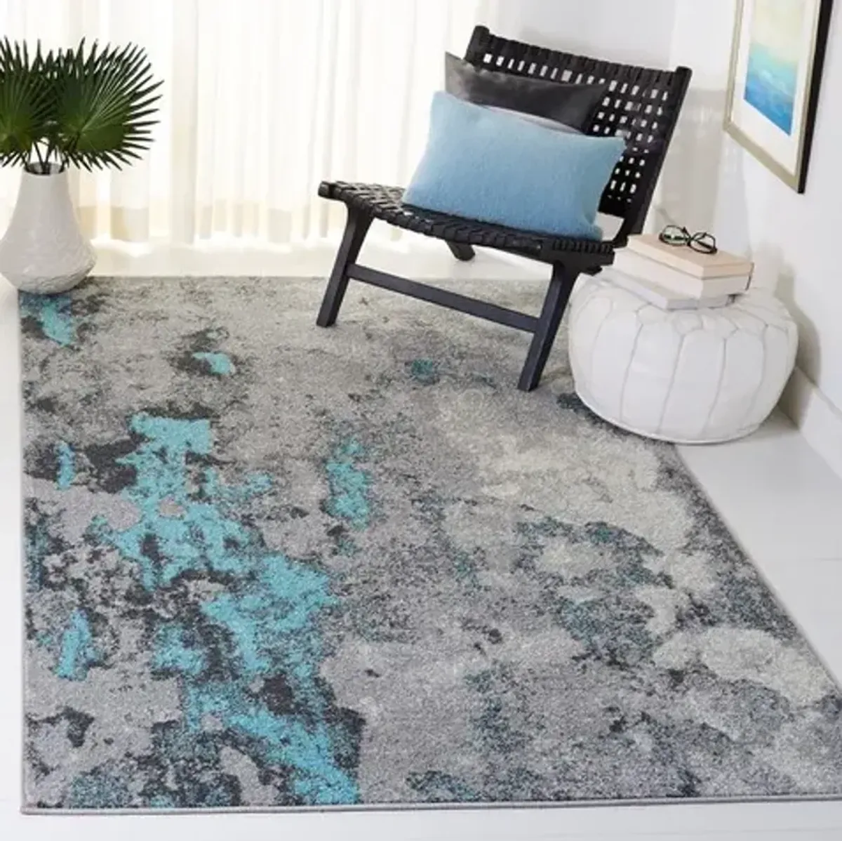 Adirondack Contemporary Turquoise / Grey 2'-6" X 4' Powerloomed Rug