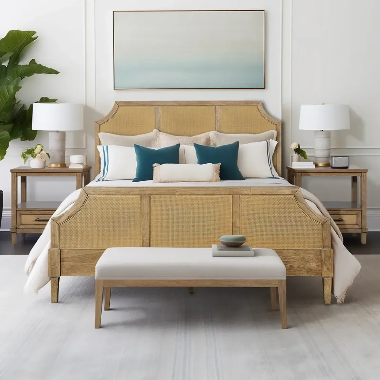 Salina Woven Cane Queen Platform Bed