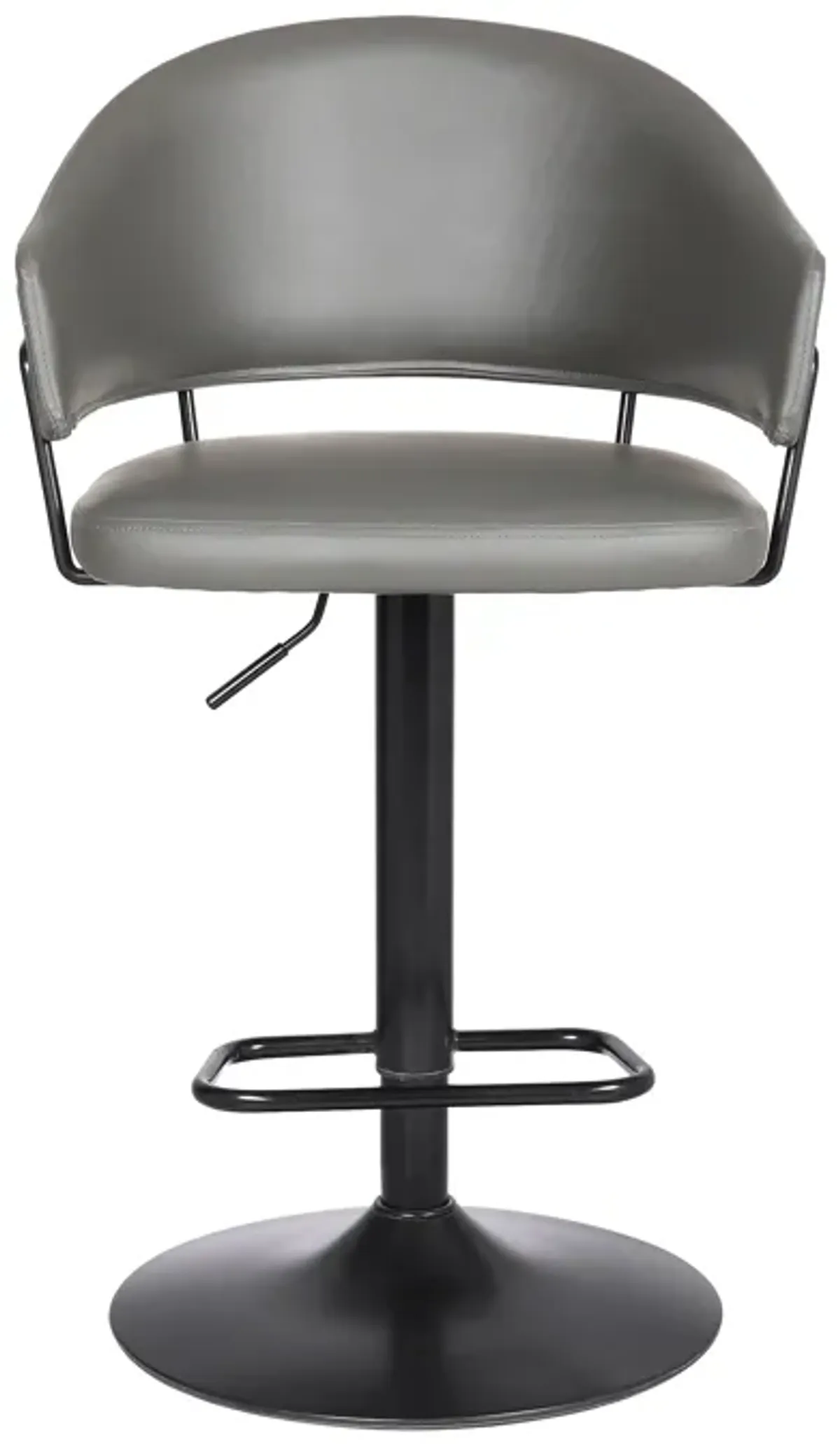 Brody Adjustable Height Swivel Grey Faux Leather and Black Wood and Metal Base Bar Stool