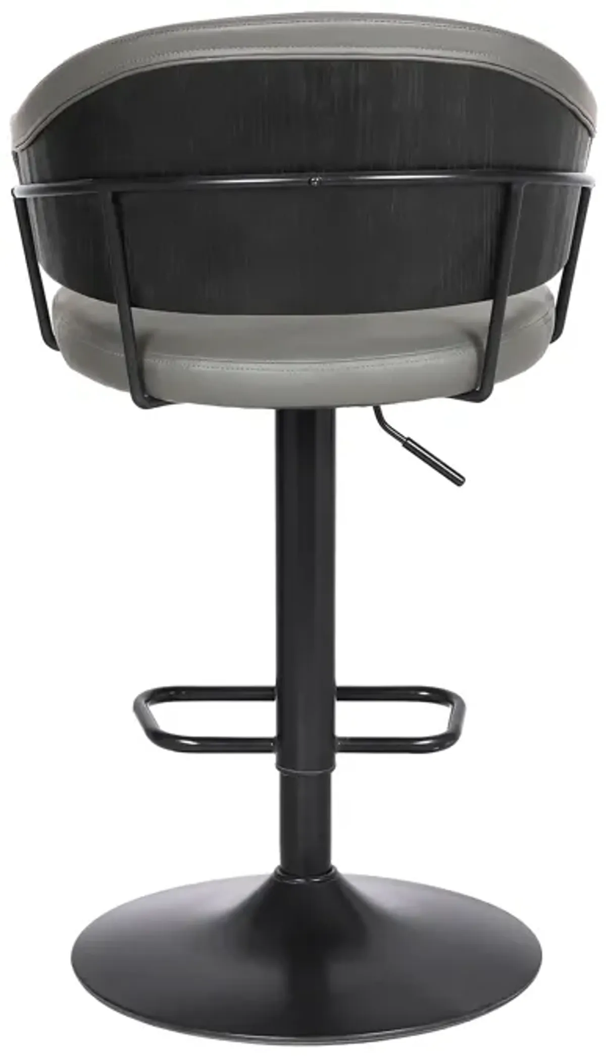 Brody Adjustable Height Swivel Grey Faux Leather and Black Wood and Metal Base Bar Stool