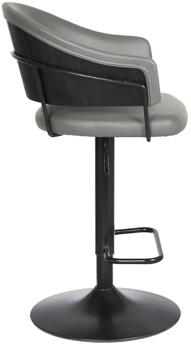 Brody Adjustable Height Swivel Grey Faux Leather and Black Wood and Metal Base Bar Stool