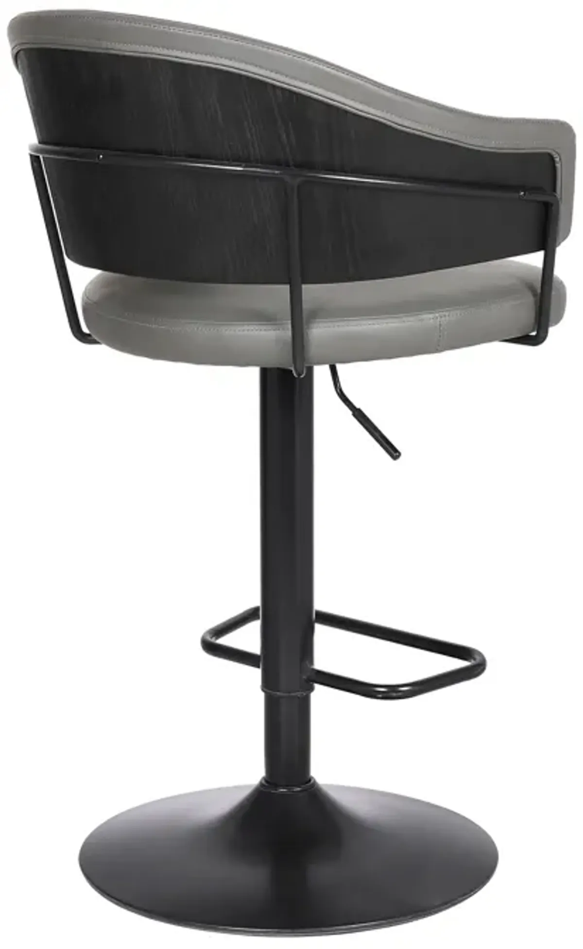 Brody Adjustable Height Swivel Grey Faux Leather and Black Wood and Metal Base Bar Stool