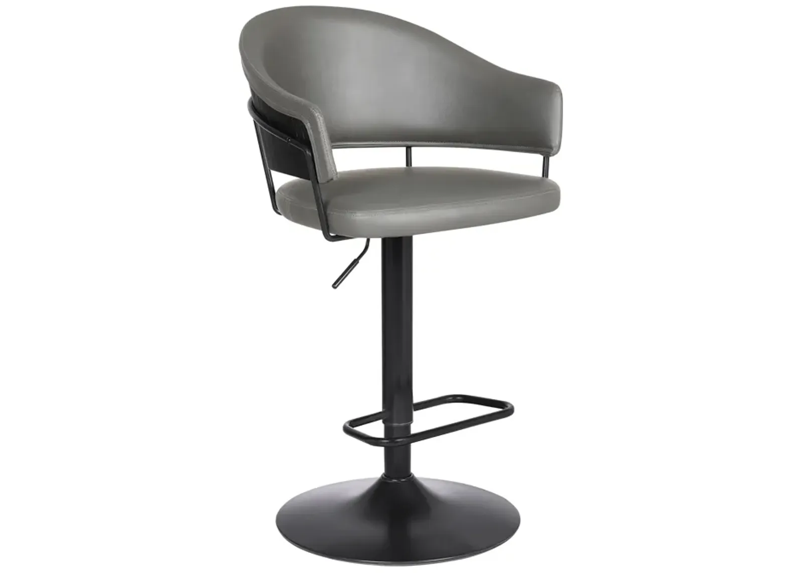 Brody Adjustable Height Swivel Grey Faux Leather and Black Wood and Metal Base Bar Stool