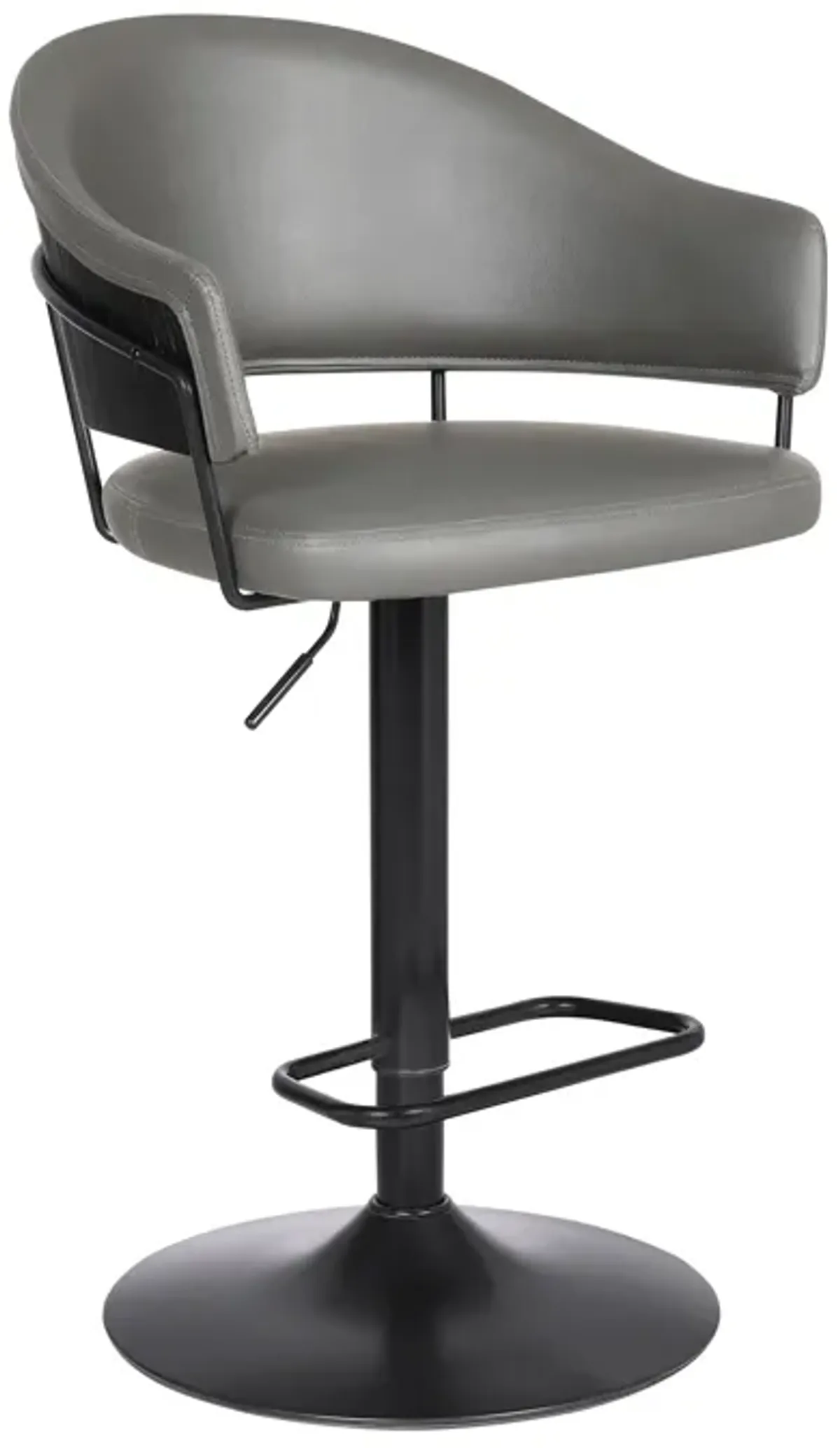 Brody Adjustable Height Swivel Grey Faux Leather and Black Wood and Metal Base Bar Stool