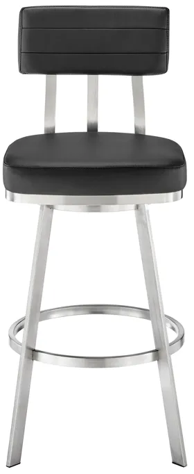 Jinab Swivel Bar Stool in Brushed Stainless Steel with Black Faux Leather