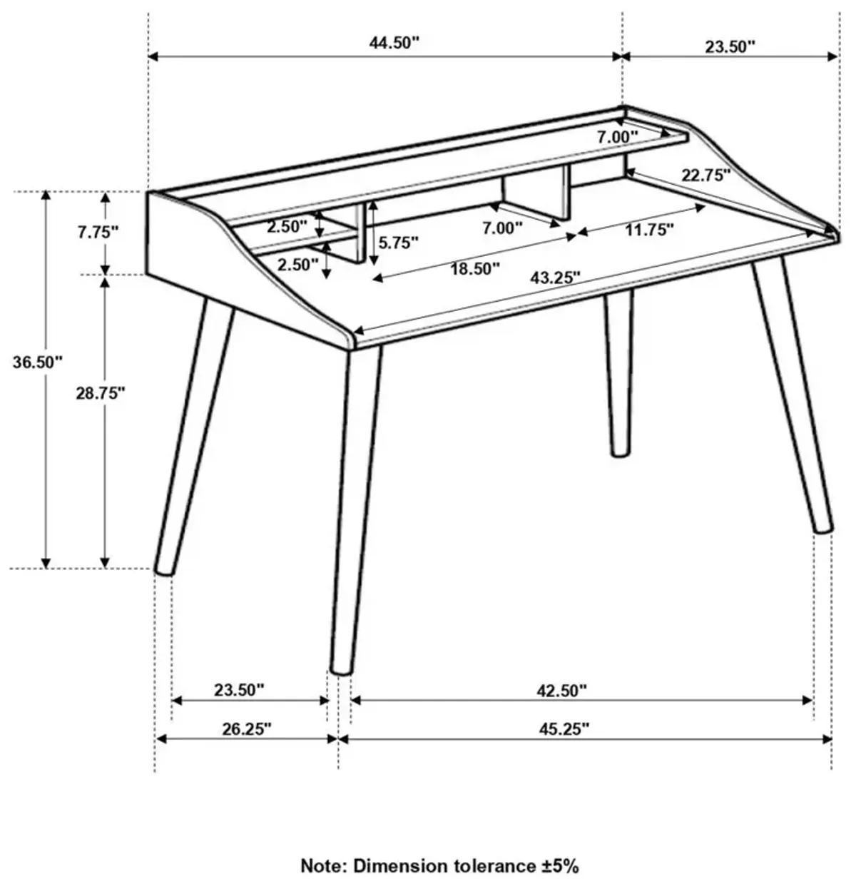 Percy 4-compartment Writing Desk Grey