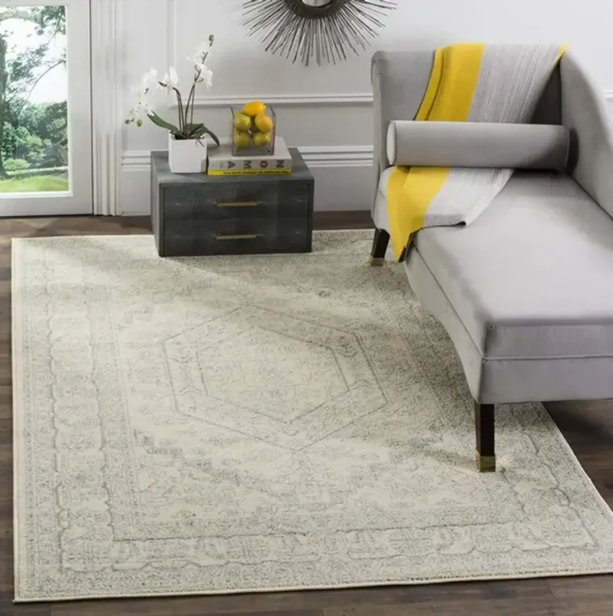 Adirondack Contemporary Ivory / Slate 2'-6" X 20' Powerloomed Rug