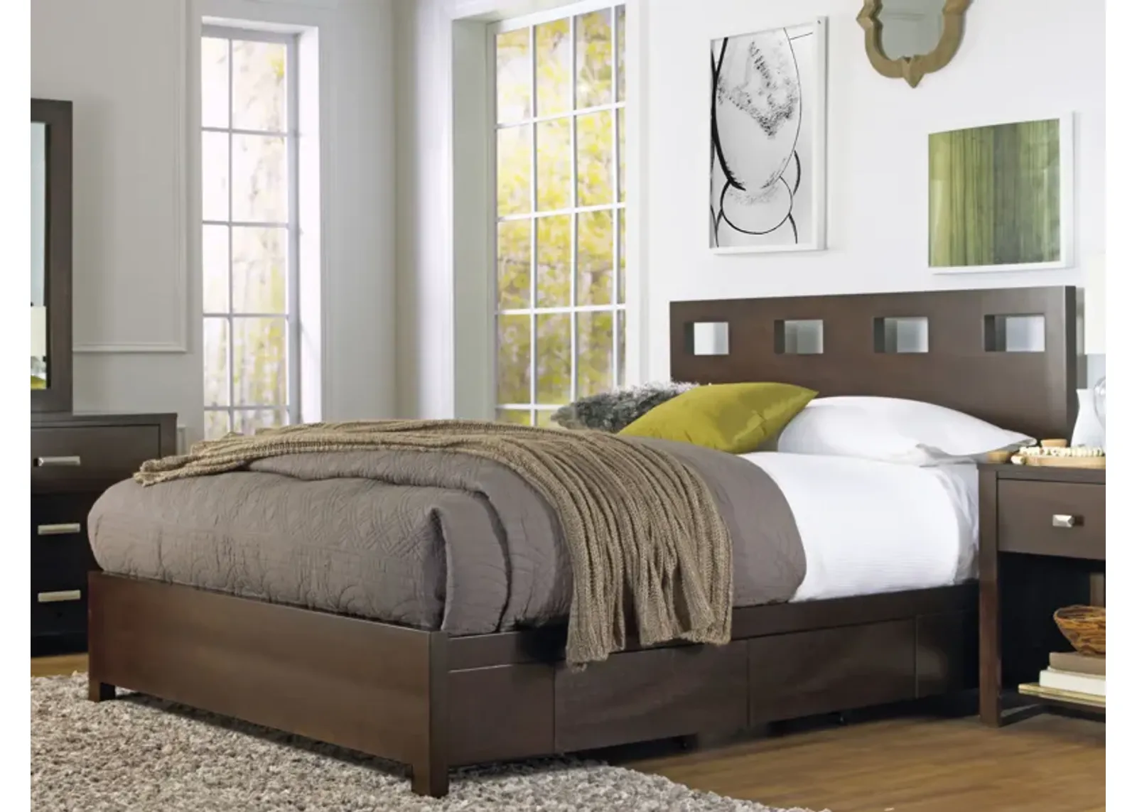 Riva King-size Platform Storage Bed in Chocolate Brown