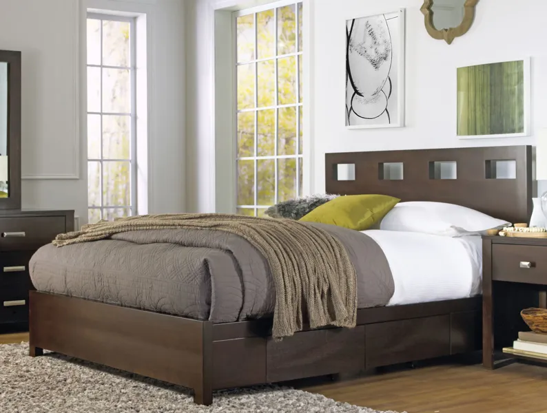 Riva King-size Platform Storage Bed in Chocolate Brown