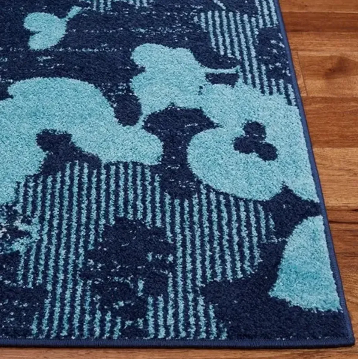 Adirondack Contemporary Navy / Aqua 6' X 9' Powerloomed Rug