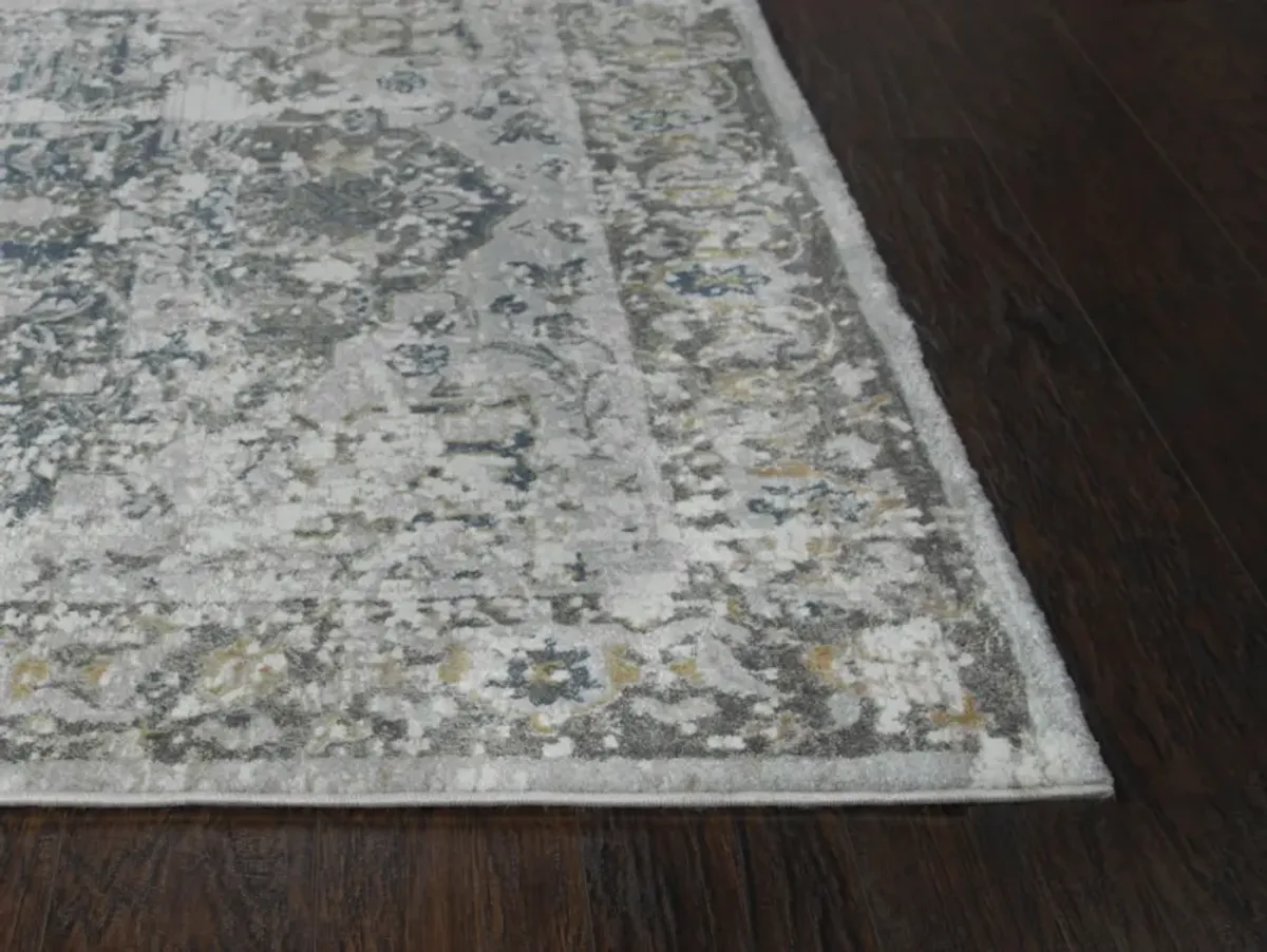 Bristol Beige/Blue Broken Medallion Polypropylene/Polyester 2'7" x 8' Runner Rug