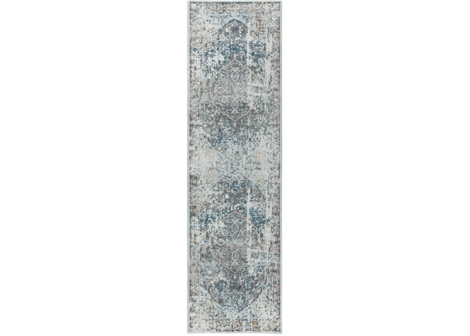 Bristol Beige/Blue Broken Medallion Polypropylene/Polyester 2'7" x 8' Runner Rug