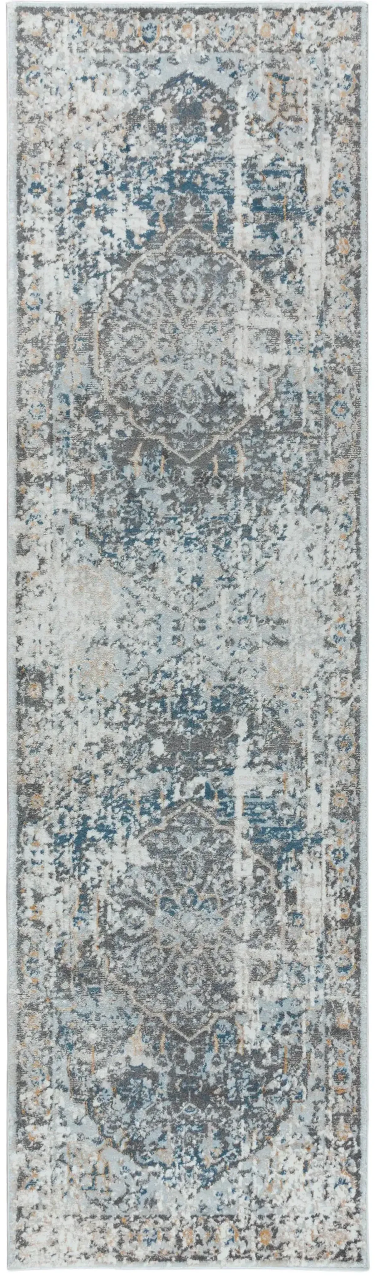 Bristol Beige/Blue Broken Medallion Polypropylene/Polyester 2'7" x 8' Runner Rug