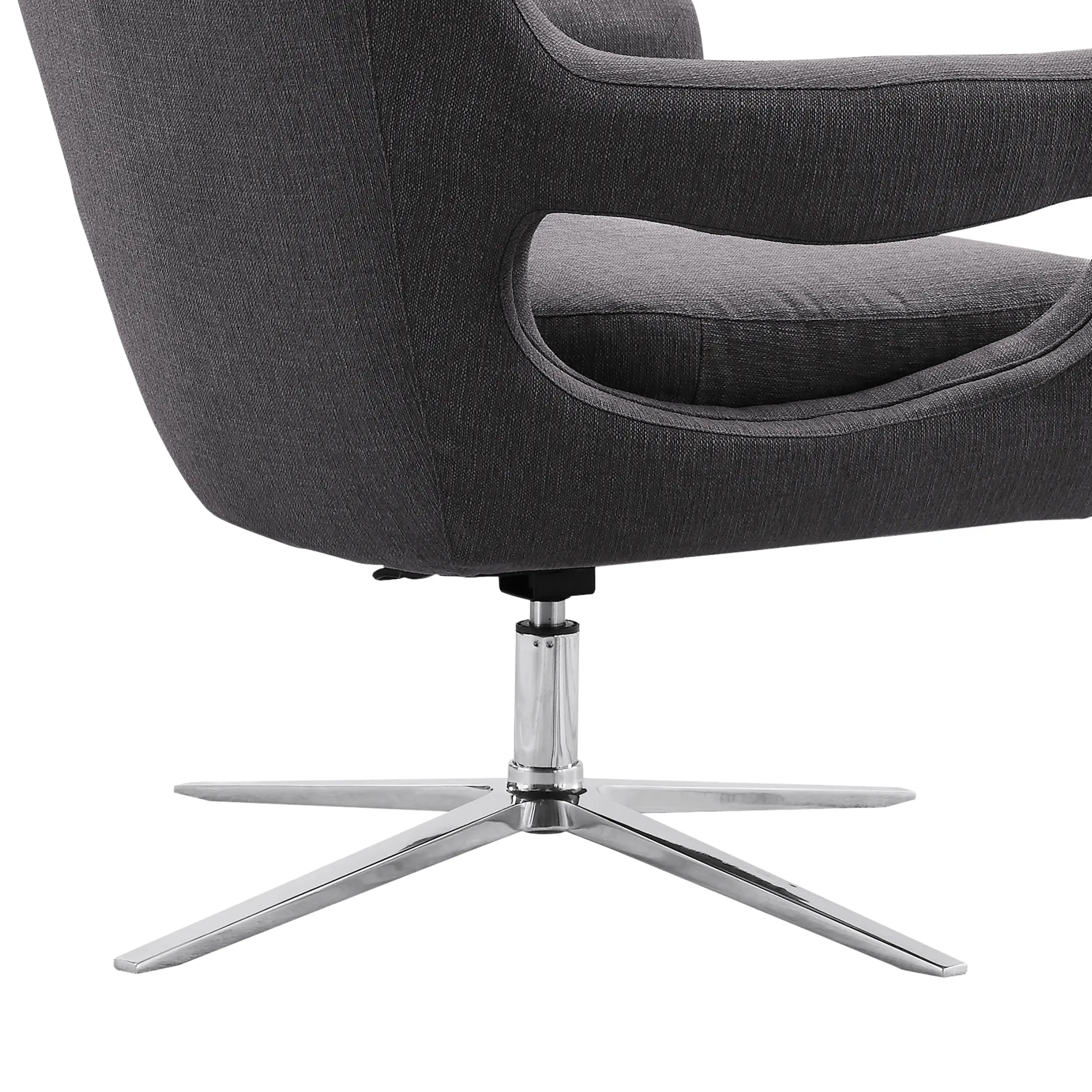 Quinn Contemporary Adjustable Swivel Accent Chair in Polished Chrome Finish with Grey Fabric