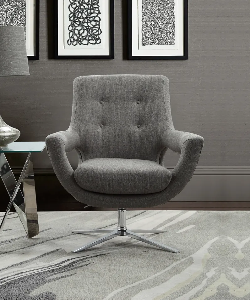 Quinn Contemporary Adjustable Swivel Accent Chair in Polished Chrome Finish with Grey Fabric