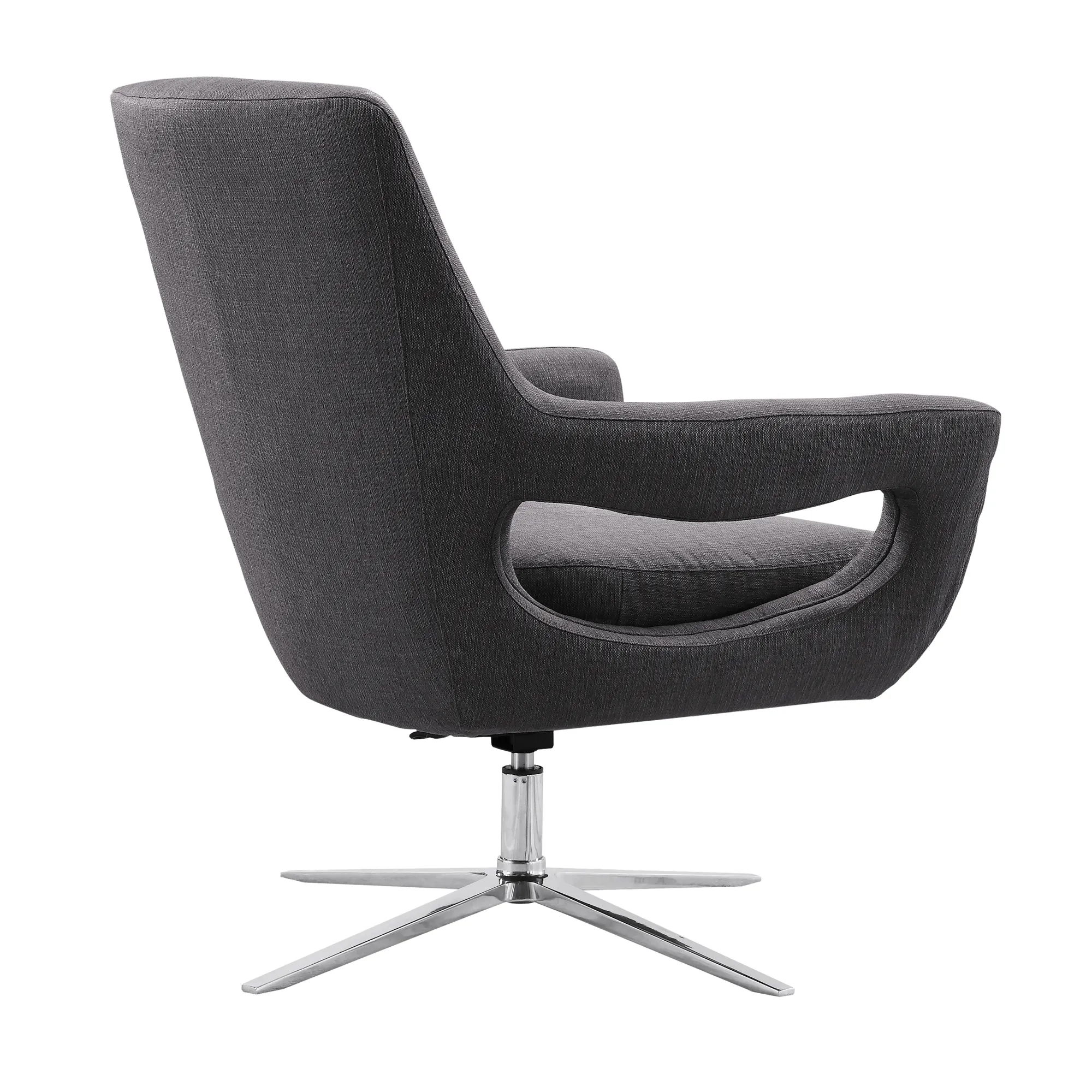 Quinn Contemporary Adjustable Swivel Accent Chair in Polished Chrome Finish with Grey Fabric