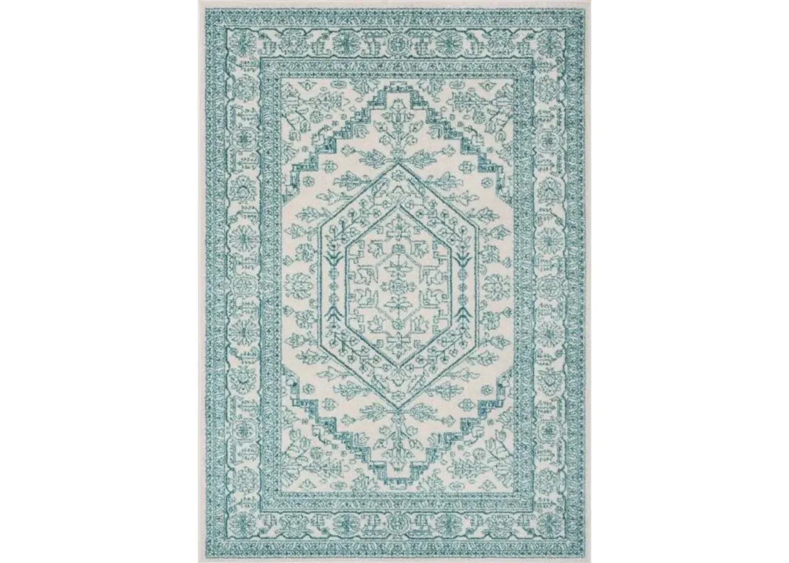 Adirondack Contemporary Ivory / Teal 6' X 6' Round Powerloomed Rug