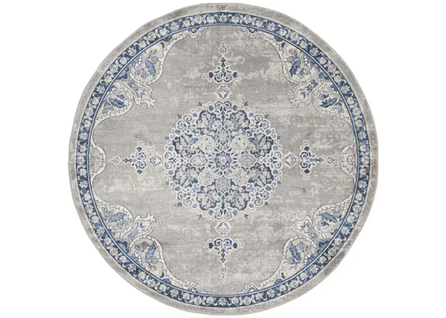 Brentwood 867 Light Grey / Blue 5' X 5' Round Round Powerloomed Rug