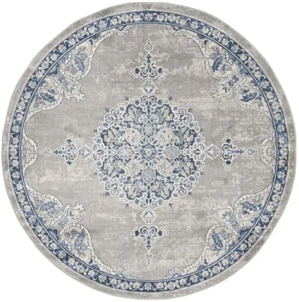 Brentwood 867 Light Grey / Blue 5' X 5' Round Round Powerloomed Rug