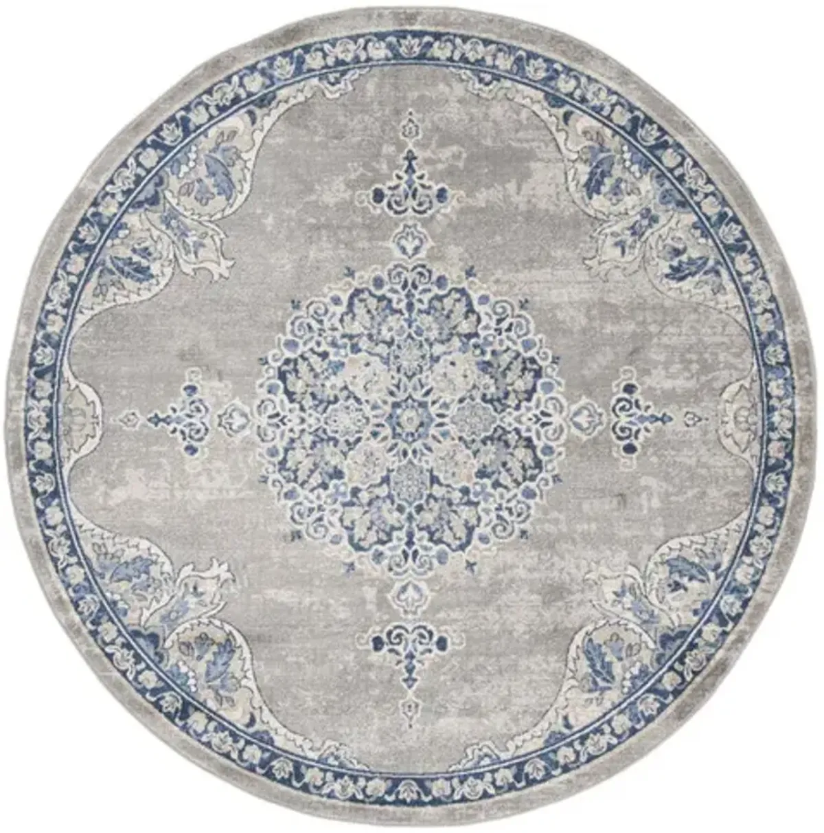 Brentwood 867 Light Grey / Blue 5' X 5' Round Round Powerloomed Rug