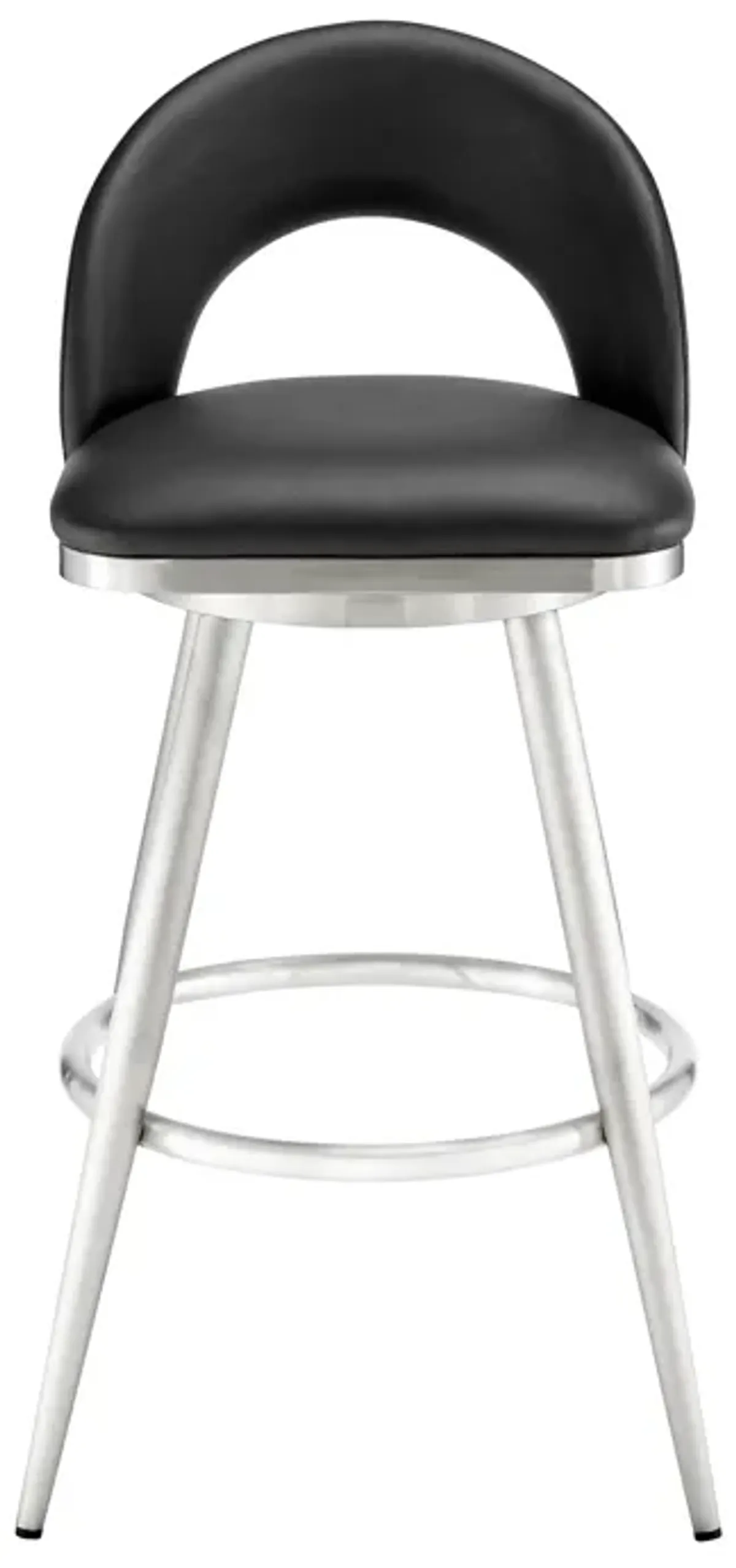 Charlotte 30" Swivel Bar Stool in Brushed Stainless Steel with Black Faux Leather