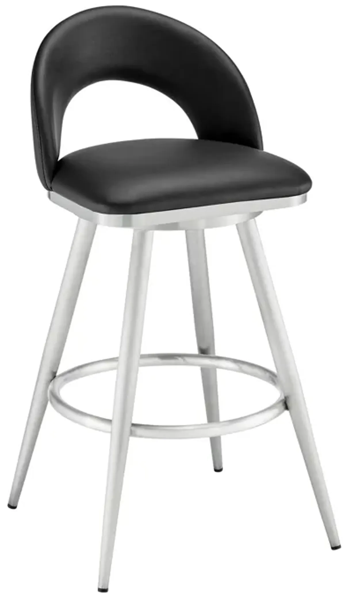 Charlotte 30" Swivel Bar Stool in Brushed Stainless Steel with Black Faux Leather